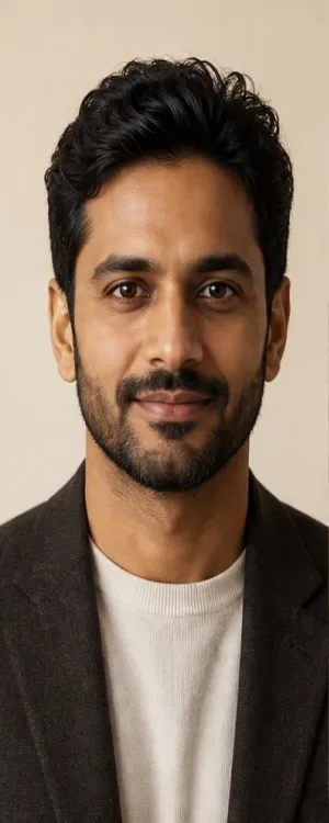 Fictional editorial portrait used for visual demonstration only